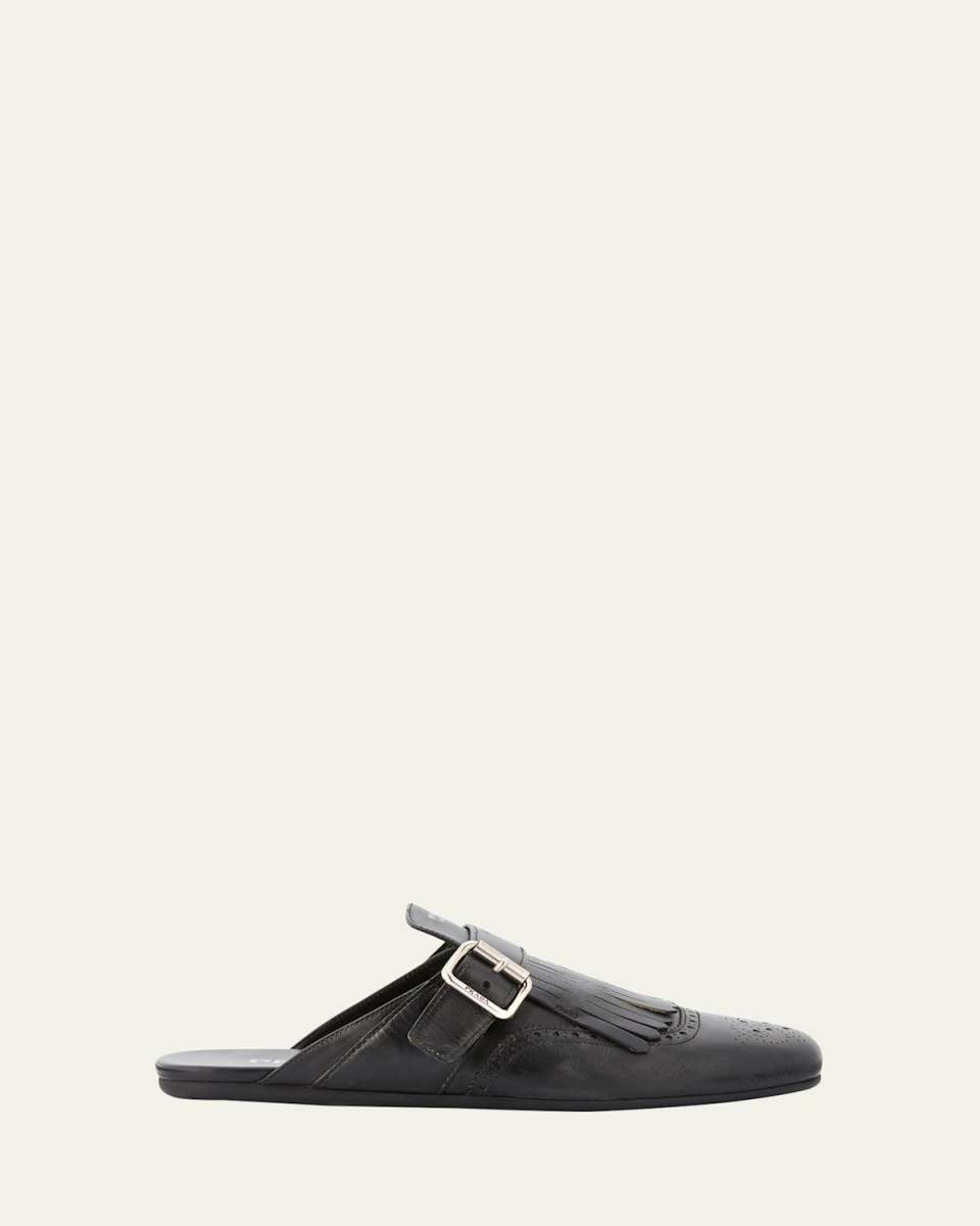 Vitello Leather Fringe Shuffle Mule Loafers